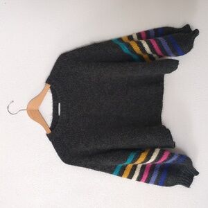 Newbury Kustom Cropped Sweater with Rainbow Striped Sleeves
